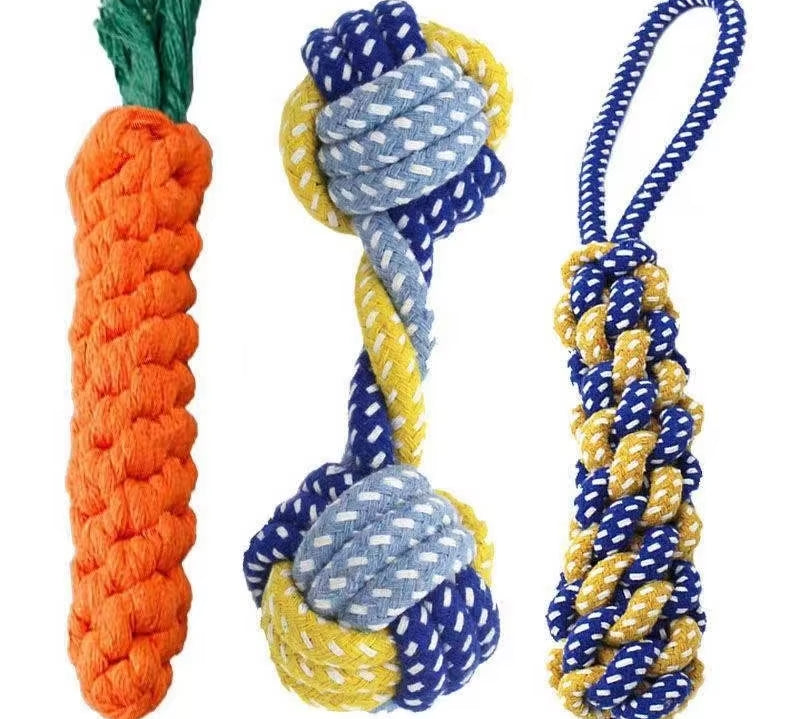 1PC Dog Toy Carrot Knot Rope Ball Cotton Rope Dumbbell Puppy Cleaning Teeth Chew Toy Durable Braided Bite Resistant Pet Supplies