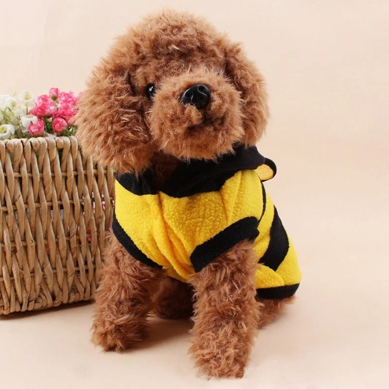 Bee Pet Puppy Coat Apparel Outfit Fleece Clothes Dog Cat Hoodie Fancy Costume Halloween Cosplay Sweater Dog Hoodies