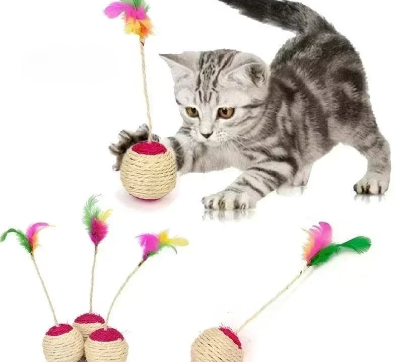 1Pc Cat Toy Sisal Scratching Ball Training Interactive Toy for Kitten Pet Cat Supplies Feather Toy Cat Toys Interactive