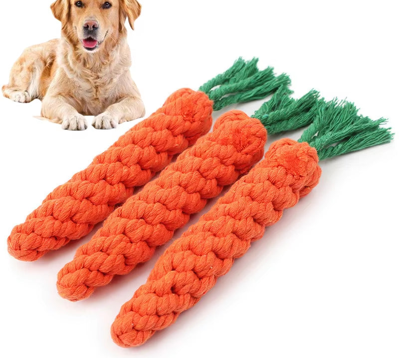 1PC Dog Toy Carrot Knot Rope Ball Cotton Rope Dumbbell Puppy Cleaning Teeth Chew Toy Durable Braided Bite Resistant Pet Supplies