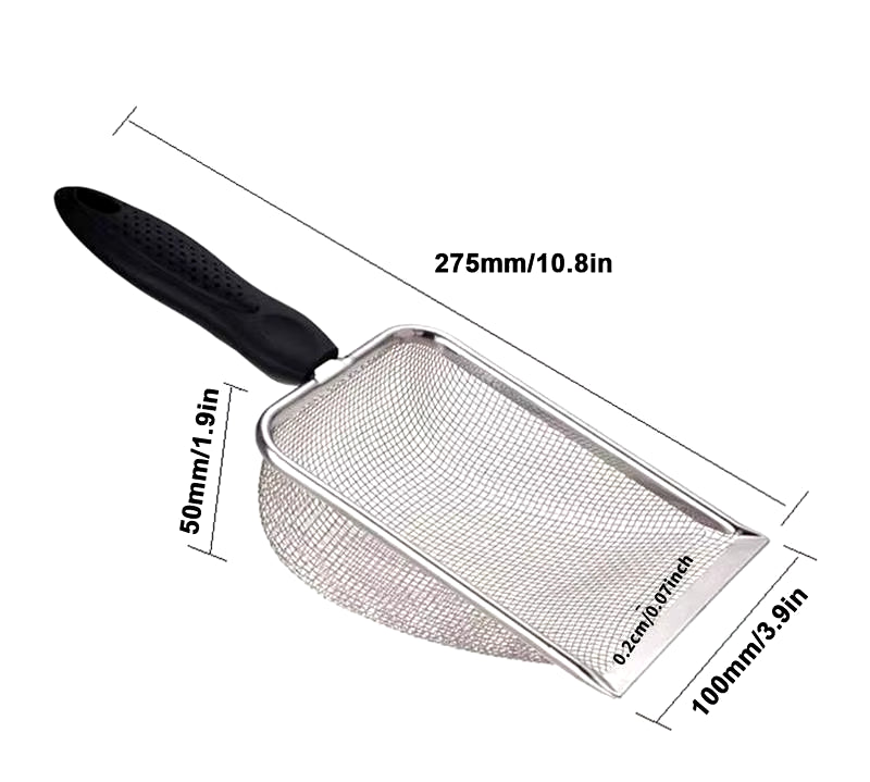 Pet Cat Waste Shovel Long Handle Stainless Steel Metal Shovel Litter Filter Garbage Sand Scoop Pet Cleaning Tool Pet Supplies