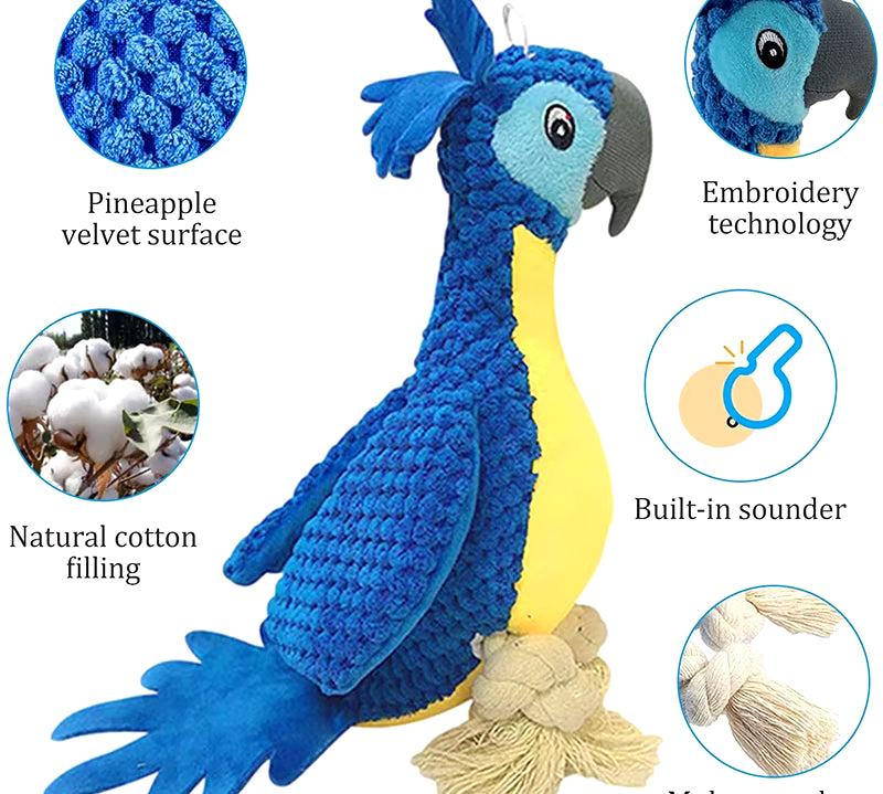 Plush Dog Toys Interactive Squeaky Durable Stuffed Cotton Rope Pet Puppy Toys Teeth Cleaning Embroidery Parrot