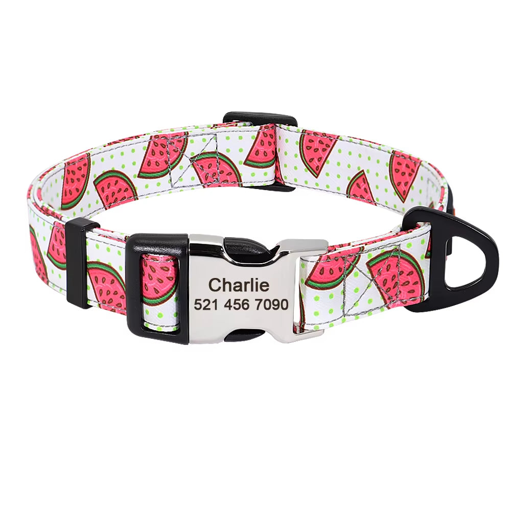 Nylon Print Dog Collar Personalized Pet Cat ID Collars Free Engraving Tag Nameplate for Small Medium Large Dogs Cats Pitbull Pug