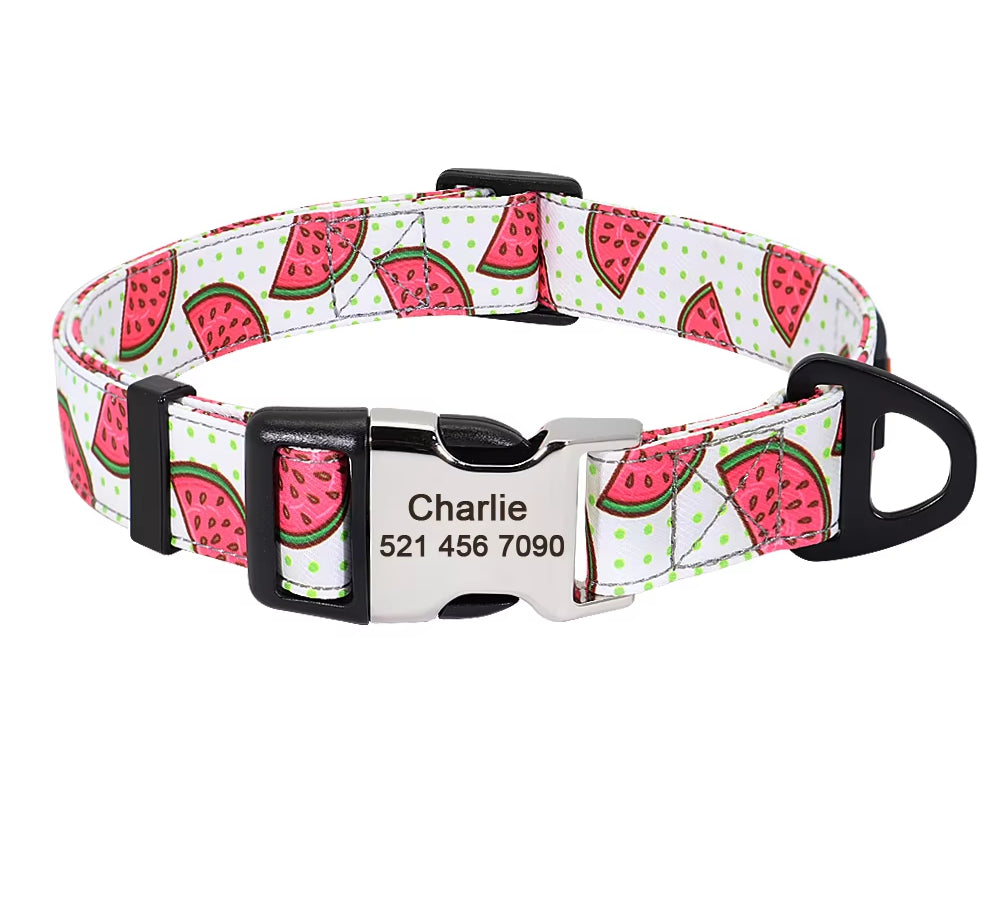 Nylon Print Dog Collar Personalized Pet Cat ID Collars Free Engraving Tag Nameplate for Small Medium Large Dogs Cats Pitbull Pug