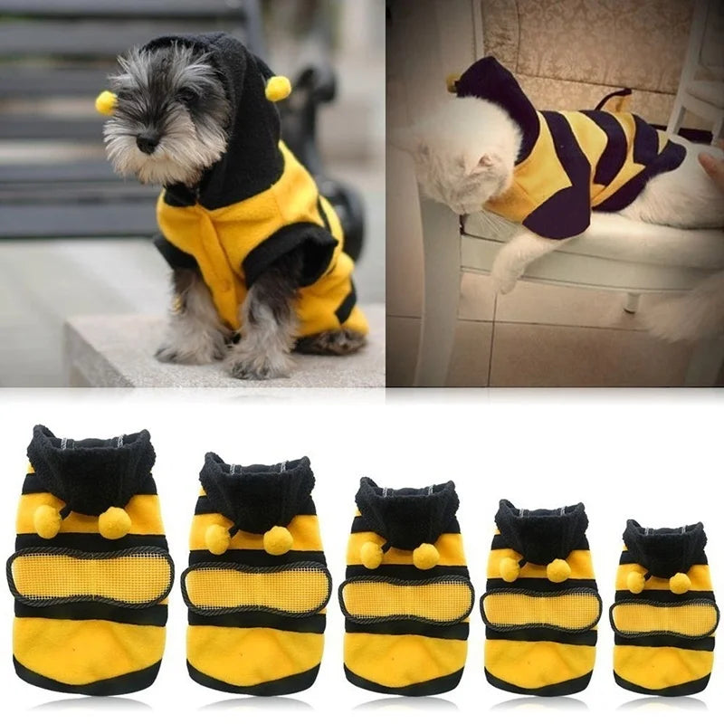 Bee Pet Puppy Coat Apparel Outfit Fleece Clothes Dog Cat Hoodie Fancy Costume Halloween Cosplay Sweater Dog Hoodies