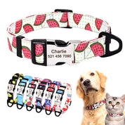 Nylon Print Dog Collar Personalized Pet Cat ID Collars Free Engraving Tag Nameplate for Small Medium Large Dogs Cats Pitbull Pug