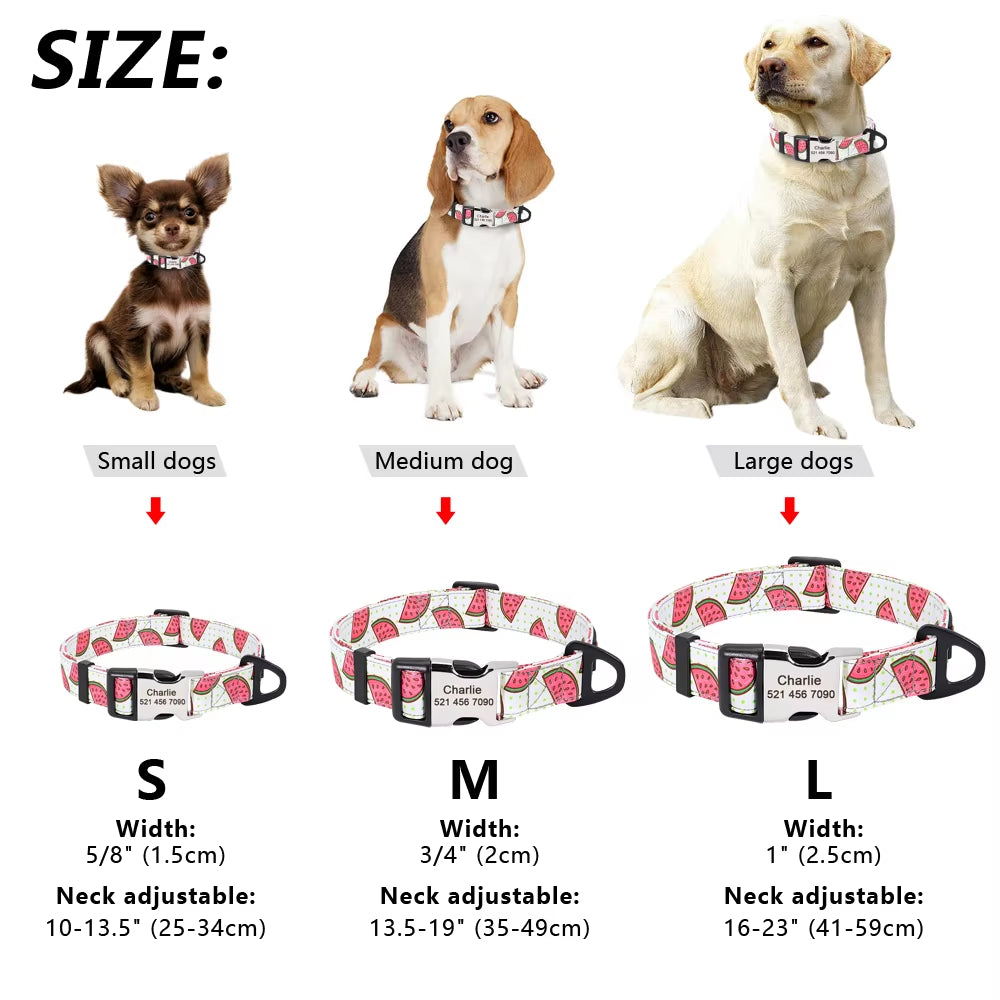 Nylon Print Dog Collar Personalized Pet Cat ID Collars Free Engraving Tag Nameplate for Small Medium Large Dogs Cats Pitbull Pug