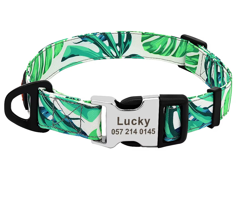 Nylon Print Dog Collar Personalized Pet Cat ID Collars Free Engraving Tag Nameplate for Small Medium Large Dogs Cats Pitbull Pug
